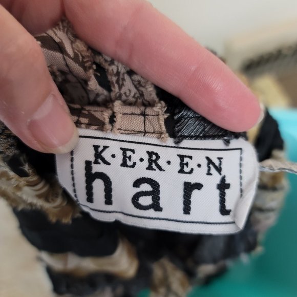 80's Keren Hart Women's Blazer Jacket Black Size Small Black Gray Fabric Strips - Picture 13 of 14